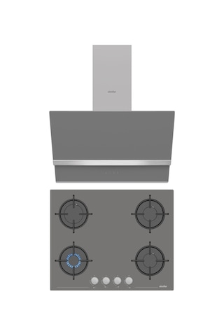 Simfer Steam Gri 2'li Cam Ankastre Set (3656 Ocak + 8740 Davlumbaz)