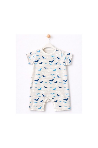 For My Baby Yazlık Desenli Erkek Bebek Tulum Ekru