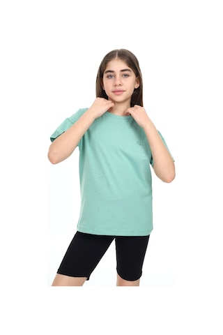 Toontoy Kids Toontoy Kız Çocuk Baskılı Bisiklet Yaka Kısa Kollu Tişört Yeşil