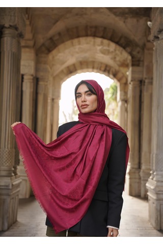 C Desen Yün İpek Şal İnce Kumaş Çift Taraflı Silk Scarfs Bordo
