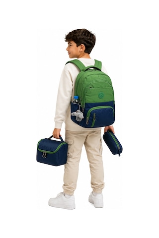 İlk Okul Çantası 3'lü Seti Unisex Çocuk İlkokul Çantası Bvt-8010 Yeşil-lacivert Yeşil - Lacivert