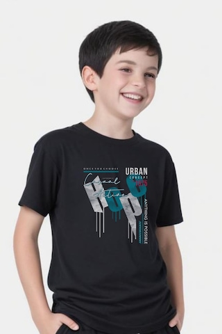 Panios Kids Hope Baskılı Erkek Çocuk Yuvarlak Yaka Kısa Kollu T-shirt Siyah