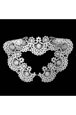 Bej Süt İpek Dantel İşlemeli Yaka İçi Boş Sahte Yaka Dıy Giyim Aksesuarları, Boyut: Yaklaşık 32 X 26 Cm