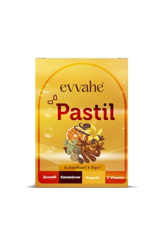Pastil 12 Adet Zencefil, Karamürver, Propolis, C Vitamini İçeren Pastil Takviye Edici Gıda