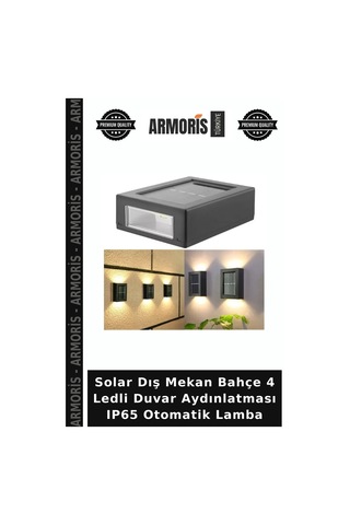 Solar Dış Mekan Bahçe 4 Ledli Duvar Aydınlatması Ip65 Otomatik Lamba