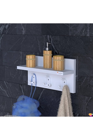 Modilayn Kedi Serisi 46,4x18 Cm, 3 Lü Banyo Askısı Seti: 9 Kancalı Raflı Düzenleyici, Yer Tasarrufu. Beyaz