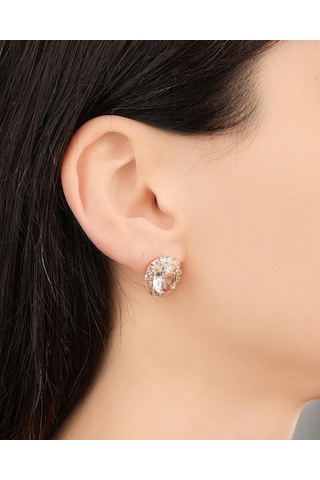Lekka Design Kadın Kararmaz Çelik Lüks Takı Oval Zirkon Taşlı Abiye Küpe