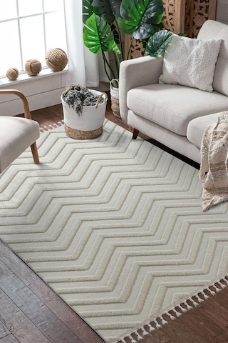 Loop Lp023w Beyaz Halı Dekoratif Sisal Yumuşak Bukleli Tozsuz Salon Halısı Yatak Odası Iskandinav-846 Beyaz