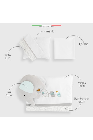 Elelelife Elephant 6 Parça Oyun Parkı Park Yatak Bebek Uyku Seti Beyaz