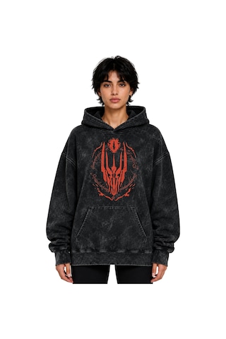 Sevbano Yüzüklerin Efendisi Film Baskılı Unisex Oversize Yıkamalı Hoodie Siyah