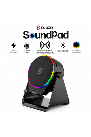 Soundpad 5ın1 - 5w - 2000mah Temas İle Ses Yükseltme - Telefon Stand - Usb-c Şarj Siyah İndiksiyon Ses Yükseltici Bluetooth Hoparlör Speaker Ekd-s10 5250