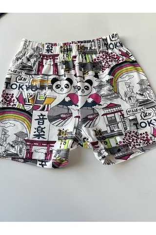 Key Kıds Pembe Panda Tokyo Desen Yazlık %100 Pamuk Şort Çok Renkli