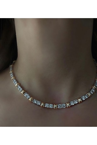 Pinery Jewels Tiff Suyolu X Zirkon Taşlı Kolye Altın