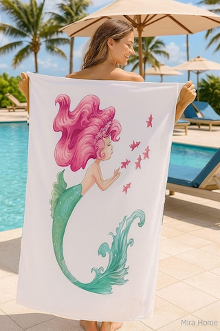 Yetişkin Unisex 70x140 Cm Yaz Desenli Plaj ,deniz , Banyo Havlusu Ocean Beyaz