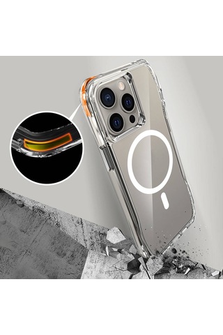 Apple Uyumlu iPhone 15 Pro Max Kılıf M-safe Şarj Özellikli Airbagli Şeffaf Zore İncek Kapak Seffaf