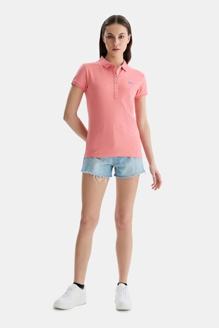 Ucla Shaver Pembe Polo Yaka Nakışlı Standard Fit Kadın Tshirt Pembe