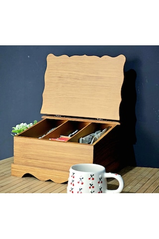 Mutfak Çay Kahve Kutusu Rustik Bambu Eskitme Sandık Kapaklı Kutu