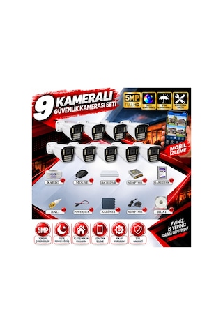 9 Kameralı Güvenlik Kamerası Seti 5mp Yapay Zeka Gece Renkli Görüş 21 Warm Led Ultra Hd 521w