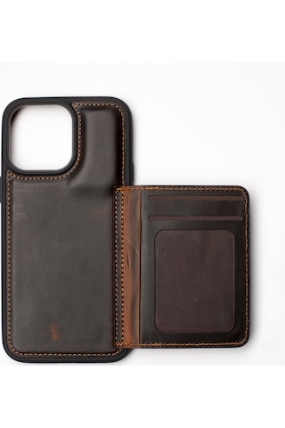 Back Wallet Apple Uyumlu iPhone 14 Kahverengi Koyu