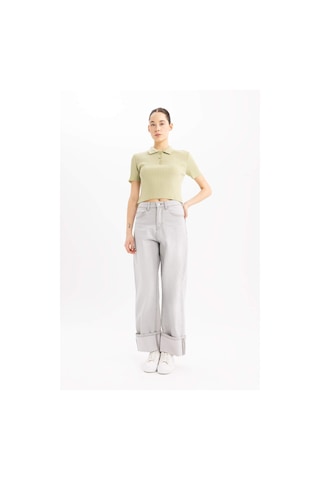 DeFacto Slim Fit Dar Kesim Polo Yaka Triko Kazak N9752AZ25SPGN744 Yeşil