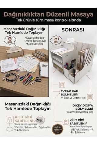 Mrx-org Desk 01 Masaüstü Organizer Peçetelikli Çok Amaçlı Masa Düzenleyici, Raflı Dosyalık Beyaz