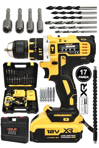 Assur ASR147 12V Çift Akülü Vidalama Darbeli Şarjlı Matkap Sarı Assur ASR147 12V Çift Akülü Vidalama Darbeli Şarjlı Matkap Sarı
