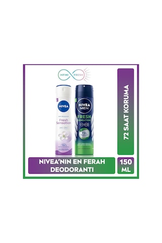 Nivea Fresh Sensation Kadın Ve Erkek Sprey Deodorant 150 Ml,72 Saat perspirant Koruma,uzun Süren Ferahlık X2