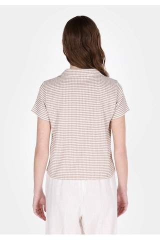 Colin's Colins Slim Fit Polo Yaka Kareli Kadın Bej Kısa Kol Tişört Cl1074376 Q1.v1 Lbr Lıght Brown Kahverengi
