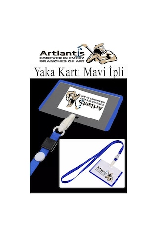 Mavi İpli Yaka Kartı 1 Adet Ayarlanabilir Boyuna Asma Kimlik Koruyuculu Pvc Mavi Yaka Kartlığı Seyehat Ofis Okul Büro