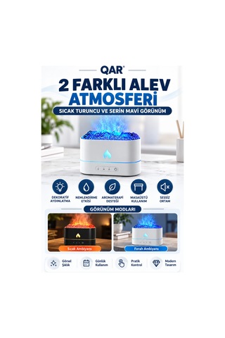 200 Ml Alev Efektli Hava Nemlendirici 7 Renk Rgb Led Işıklı Ultrasonik Aroma Difüzörü