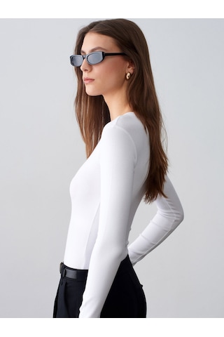 Dilvin 32695 Uzun Kollu Bodysuit-beyaz Beyaz