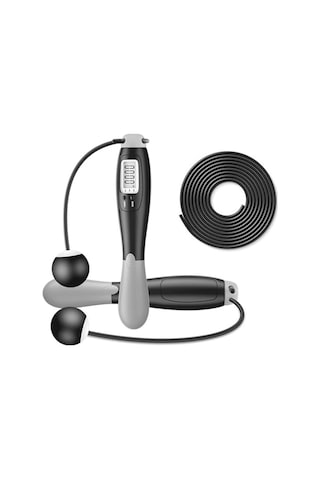 Çift Led Dijital Sayaçlı 4 Modlu Akıllı Çelik İp Atlama Fitness Kondsiyon Gri