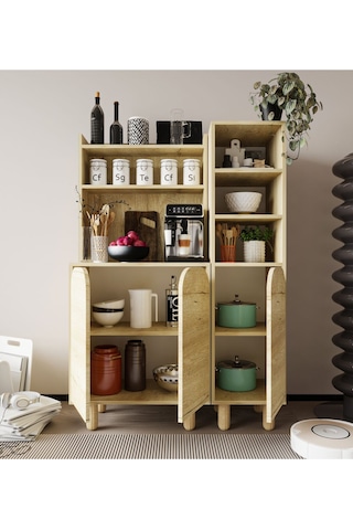 Parma 3 Kapaklı Mutfak Dolap, Kahve Köşesi, Çok Amaçlı Dolap Safir Meşe