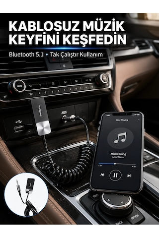 Mey İthalat Usb Aux Bluetooth Adaptörü Kablosuz Ses Aktarım Cihazı