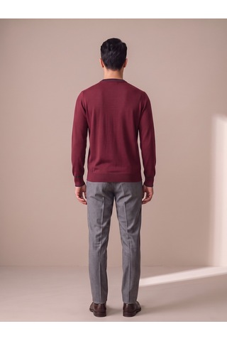Maccali Erkek Bordo Kontrast Şeritli Bisiklet Yaka Triko Sweatshirt