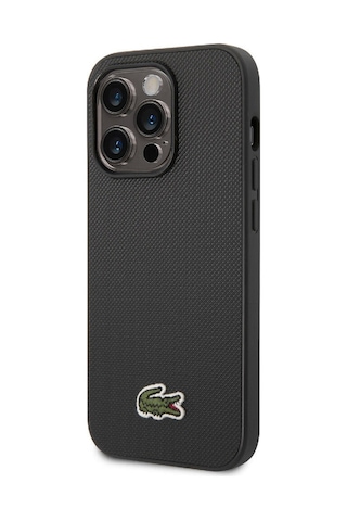 Apple Uyumlu iPhone 14 Pro Max Kılıf Lacoste Lisanslı Pu Pike Desenli İkonik Timsah Dokuma Logolu Siyah