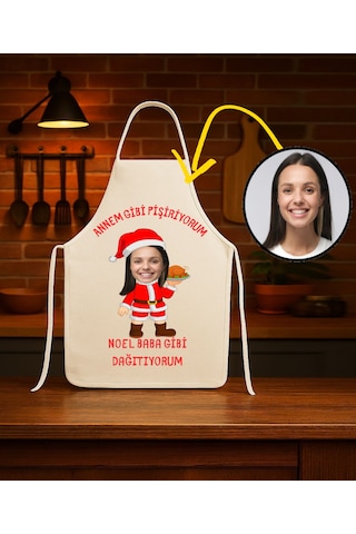 Kişiye Özel Karikatür Fotoğraflı Mutfak Önlüğü Noel Baba Gibi Dağıtıyorum Çok Renkli
