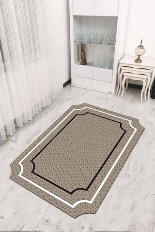 Bej Çerçeveli Kaymaz Tabanlı Lazer Kesim Halı Rv313n11
