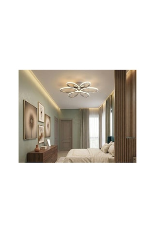 3 Renkli Yonca 6 Lı Krom Kumandalı Plafonyer Salon Mutfak Çocuk Odası Yemek Masası Ve Antre İçin Modern Led Gümüş