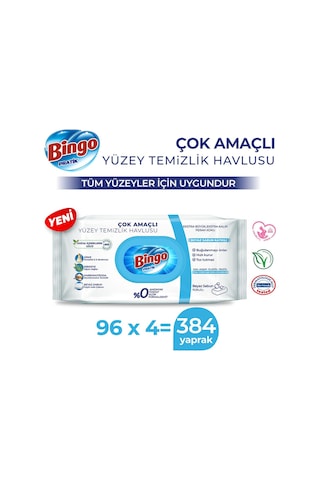 Bingo Pratik Yüzey Temizlik Havlusu Beyaz Sabun 4 x 96'lı