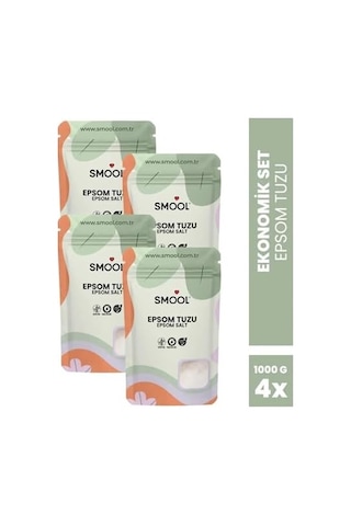 Epsom Tuzu 4&apos Lü Set 4x1000 Gr İngiliz Tuzu Katkısız, Banyo Tuzu Ayak Banyosu Peeling 4 Kg