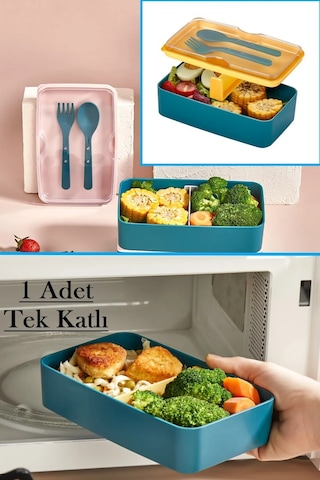 Bayev 103 Tek Katlı Çatal Kaşıklı Saklama Kabı - Beslenme Yemek Kutusu Lunch Box