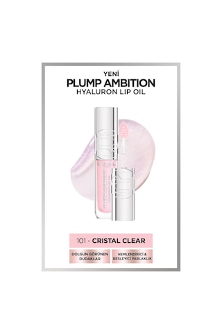 L'Oréal Paris Plump Ambition Hyaluron Lip Oil Besleyici ve Nemlendirici Dudak Parlatıcısı 101 Cristal Clear