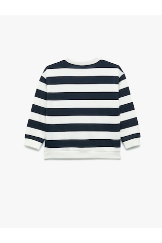 Koton Uzun Kollu Bisiklet Yaka Şardonlu Pamuklu Çizgili Sweatshirt Lacivert Çizgili 7wmb10019tk