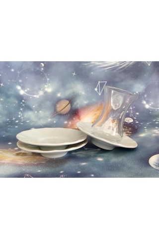 Maria Beyaz Rölyefli Çay Tabağı 6'lı(şekerin Islanmasını Önleyen