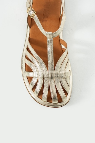 Duxal Shoes Charlotte Hakiki Deri Kafesli T-bant Sandalet Altın