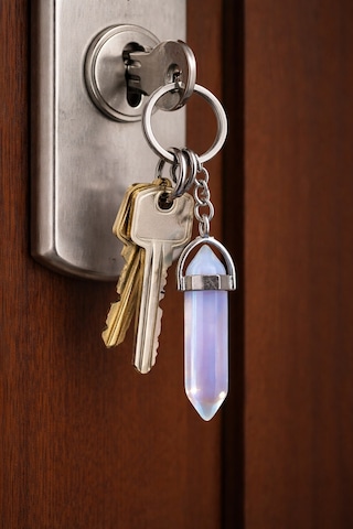 Unisex Opal Kristal Taş Uçlu Metal Anahtarlık Mavi Mor Renk