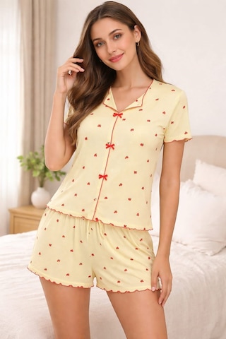 Kadın 01654 Kaşkorse Şortlu Pijama Takımı Sarı