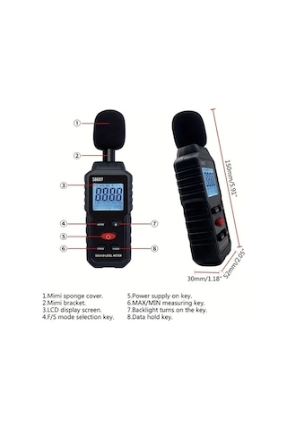 Willowhaven Siyah Hassas Dijital Ses Seviye Ölçer 30-130db Aaa Pil Frekans Ağırlıklı Gürültü Ölçüm Cihazı