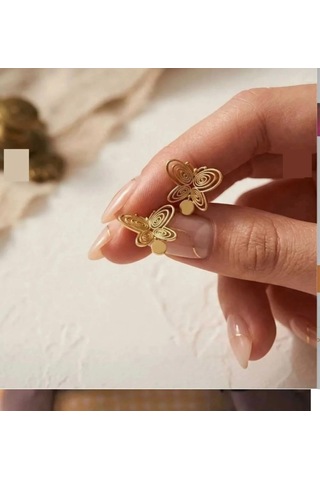 Kelebek Gold Renk Çelik Küpe Çok Renkli